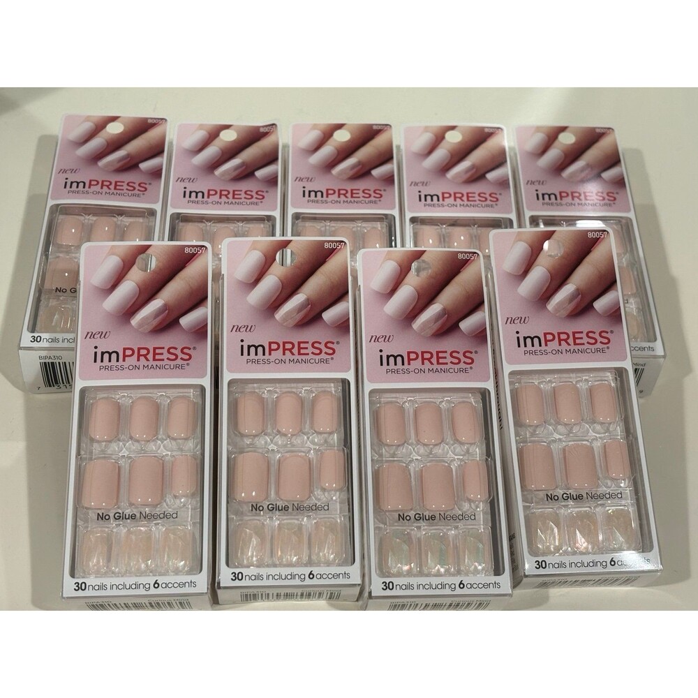 Kiss ImPress Press-On Light Pink Short Length Square Nails Curious Minds 9 sets